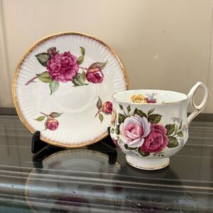 Royal Crest fine bone china teacup and saucer set.